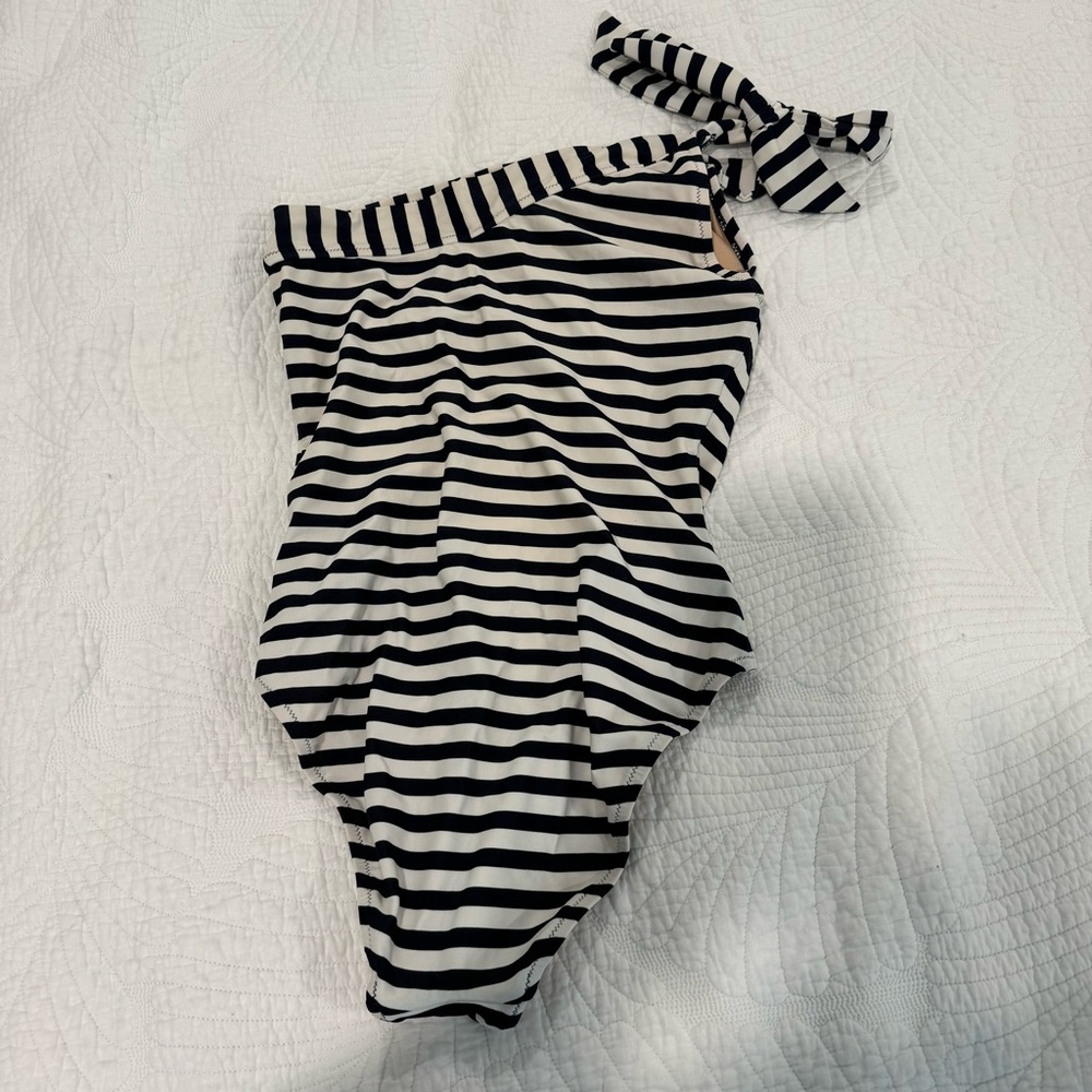 NWOT J. Crew one shoulder one piece swimsuit in navy Ivory stripes - Picture 5 of 6